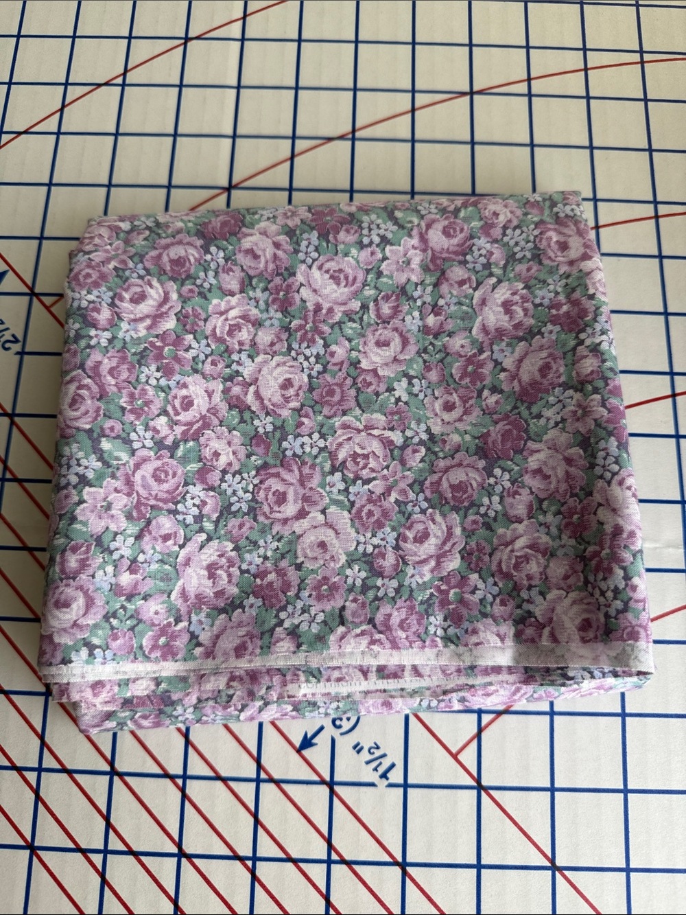 Vintage Peter Pan Fabrics Rose Floral Cotton 1 1/3+ Yds x 42 Mauve Lavender